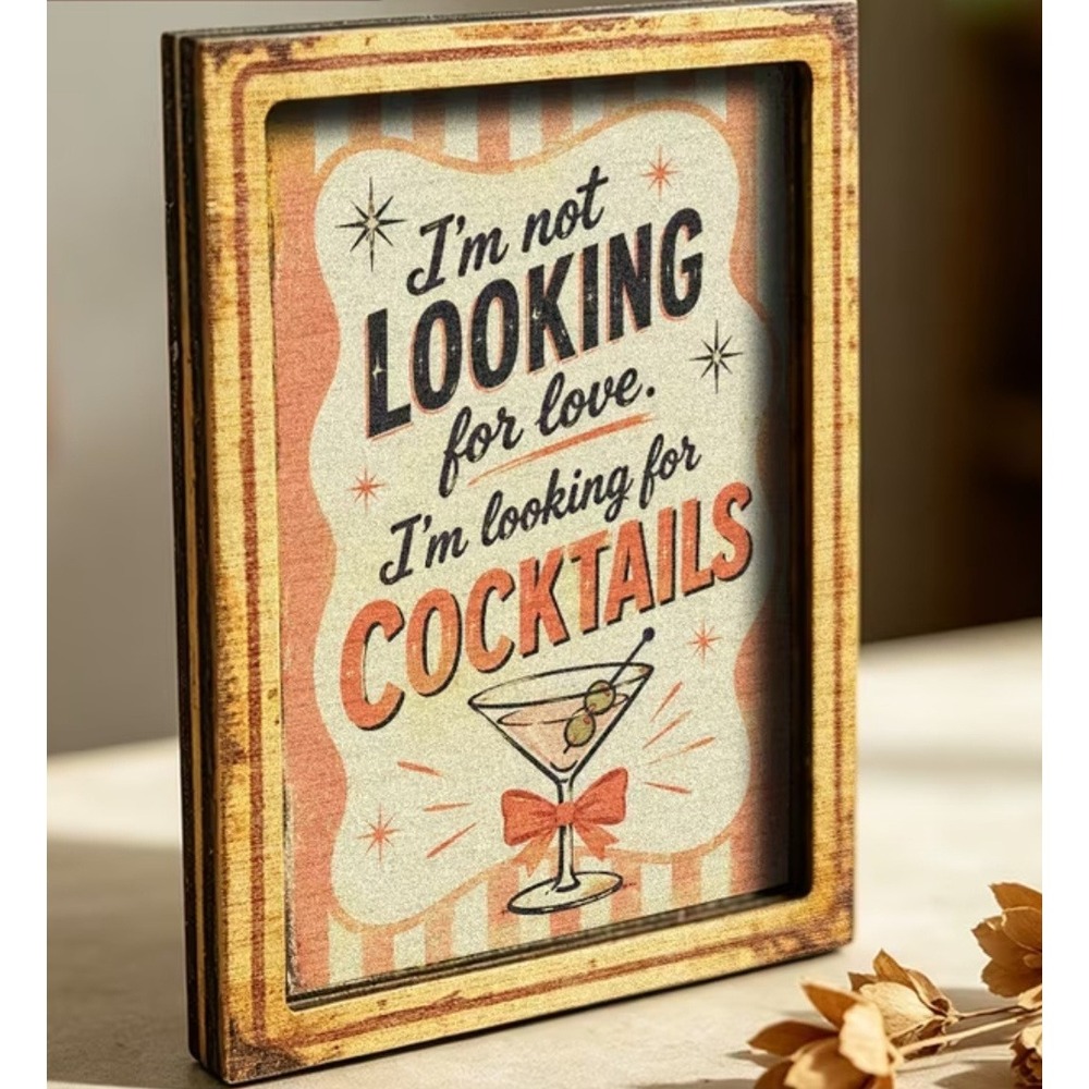 Retro Looking For Cocktails Magnetic Miniature Framed Art Martini Bar Decor